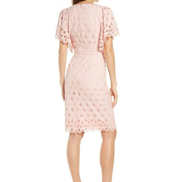 Rachel Parcell Dress Pink Eyelet Sheath Flutter Sleeve Cotton - Picture 2 of 14